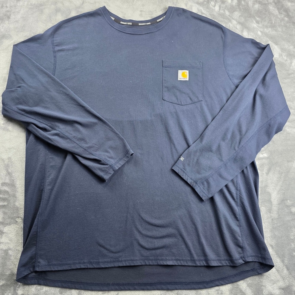 Carhartt Force Pocket T-Shirt Mens 2XL Navy Blue Long Sleeve Relaxed Fit